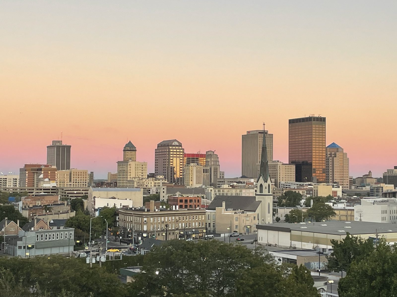 Dayton, Ohio skyline at sunset