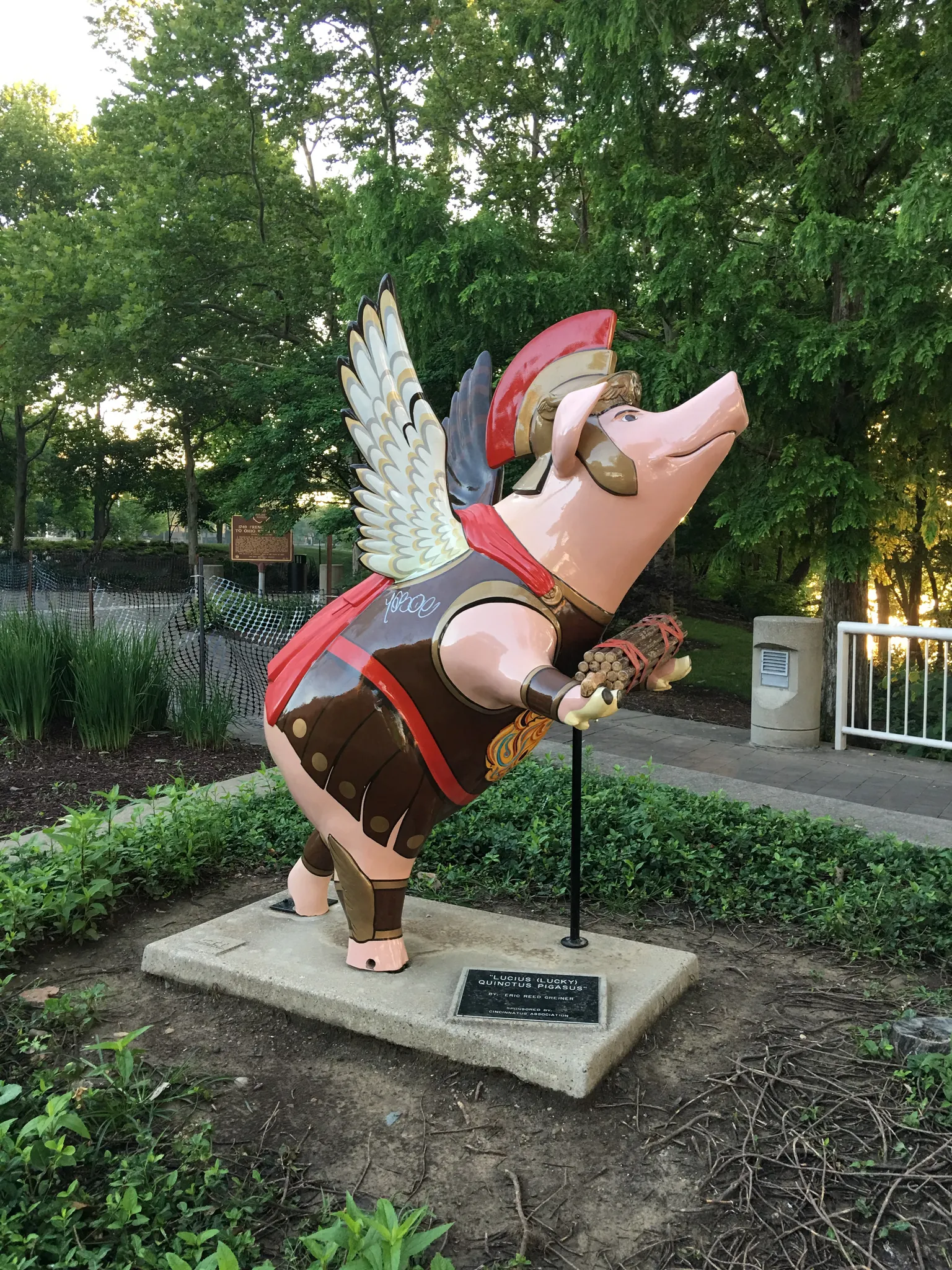 Lucius (Lucky) Quinctus Pigasus flying pig statue in Covedale, Ohio