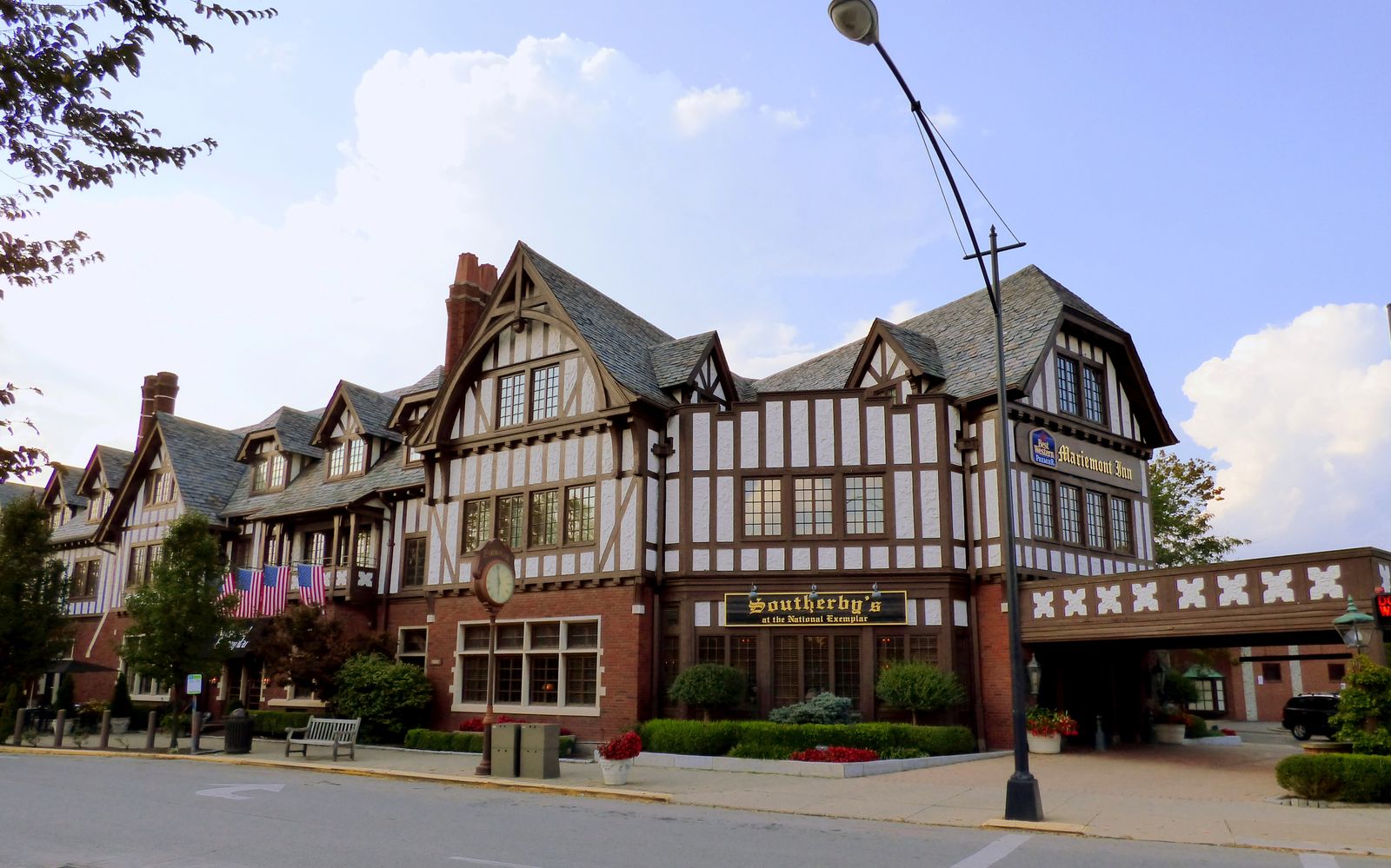 Aerial view of the village of Mariemont, Ohio — a planned Tudor Revival community