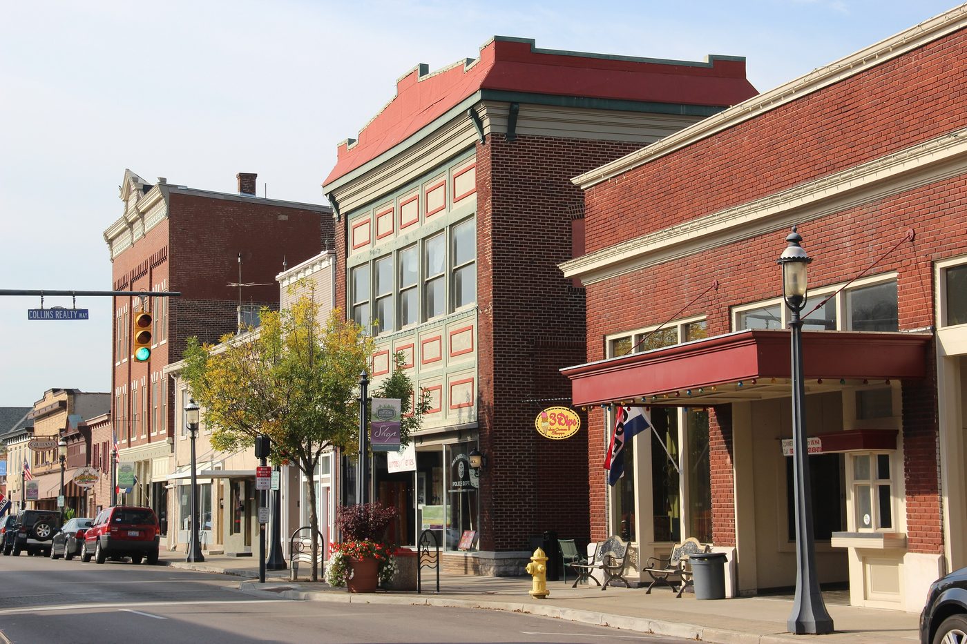 Miamisburg Mound and downtown along the Great Miami River — Miamisburg, Ohio