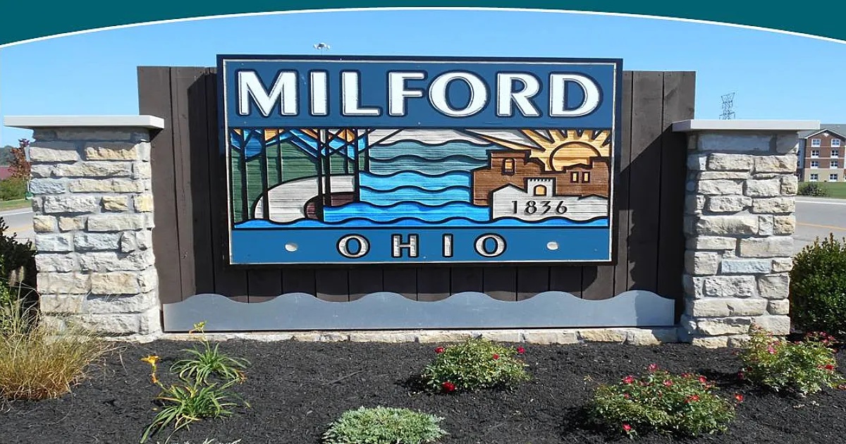 Historic storefronts along Main Street in downtown Milford, Ohio
